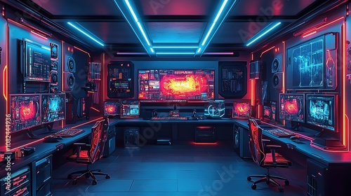 Futuristic Gaming Room with Neon Lights