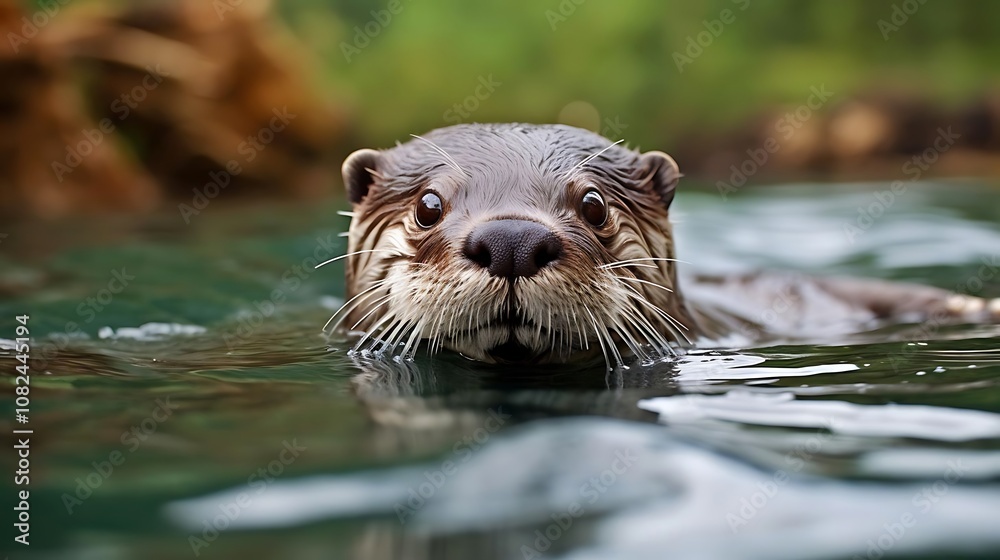 Otter Swimming in Water with Curious Expression Otter Swimming in Water with Curious Expression