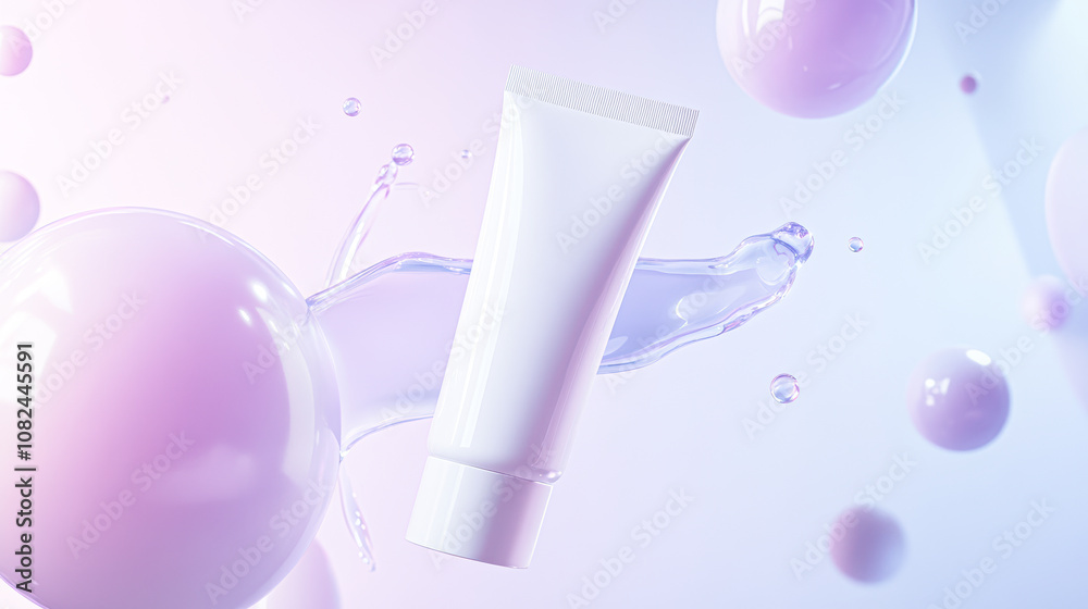 A tube of white lotion is floating in a sea of bubbles A tube of white lotion is floating in a sea of bubbles