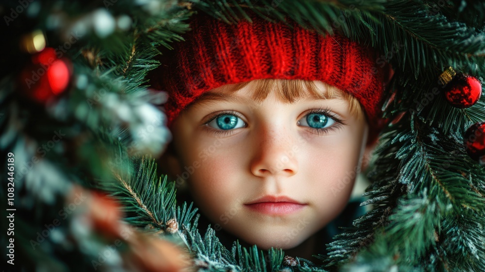 Enchanting Winter Portrait of a Child in a Holiday Wreath Enchanting Winter Portrait of a Child in a Holiday Wreath