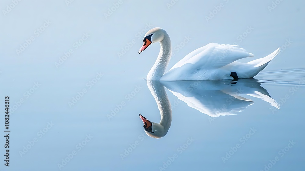 Fototapeta premium Elegant White Swan Reflecting in Calm Water