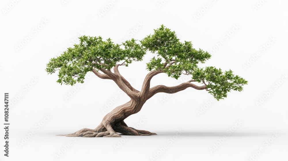 A stylized tree with lush green leaves and a twisted trunk. A stylized tree with lush green leaves and a twisted trunk.