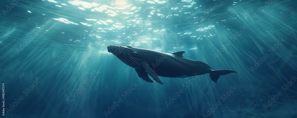 Obraz premium Humpback Whale Swimming in Sunbeams