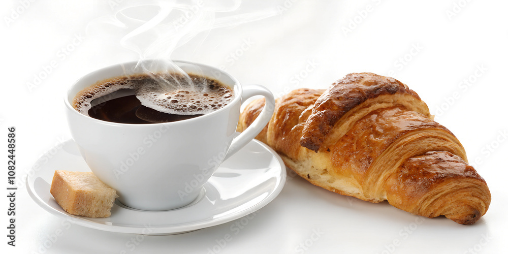 A sandwich croissant with ham, cheese, and avocado, along with a cup of coffee.
A sandwich croissant with ham, cheese, and avocado, along with a cup of coffee.