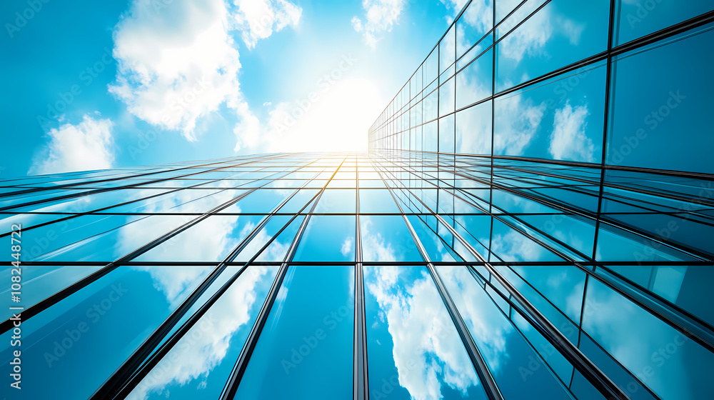 custom made wallpaper toronto digitalModern office building with glass facade against a bright blue sky. Futurity. Illustration