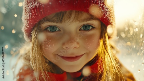 Cheerful Girl in Winter Wonderland with Snowy Charm photo