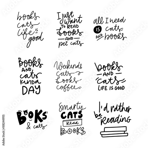 Photography books and cats hand lettering illustration for your design.