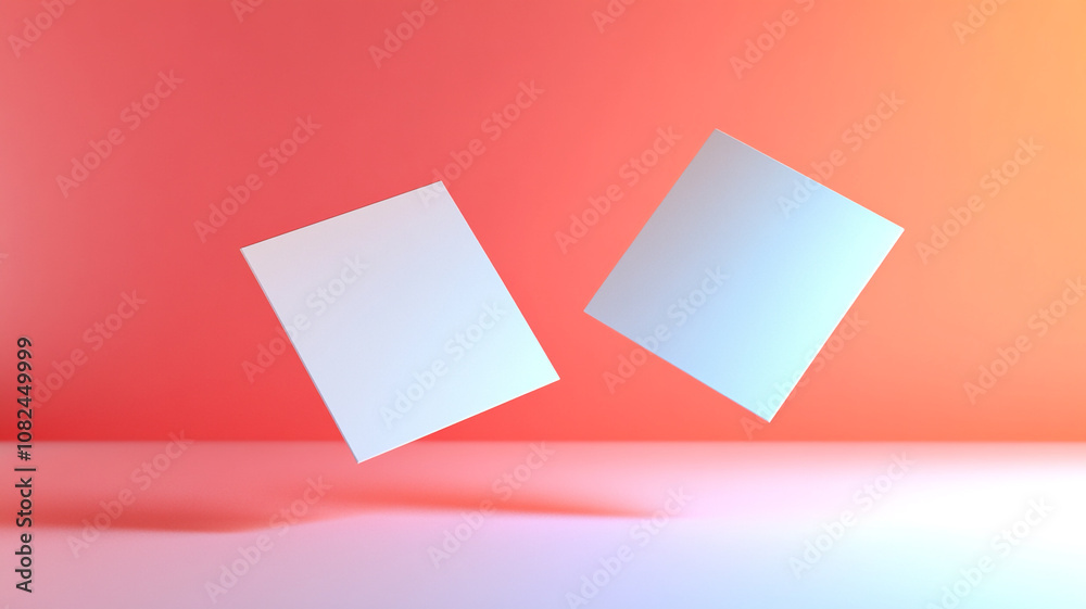 two white cards floating on a pastel background two white cards floating on a pastel background