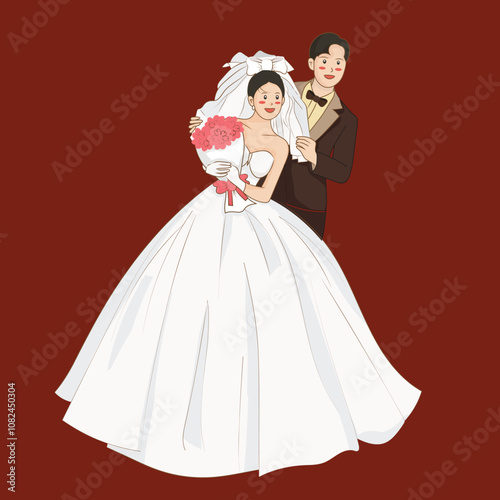 Cute romantic couple charactor for wedding invitations card