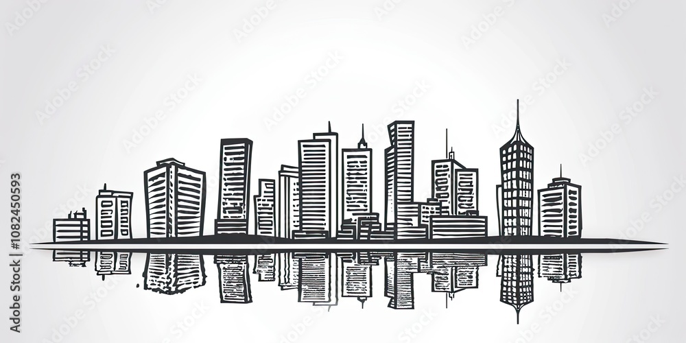 Naklejka premium An urban sketch of a bridge over a river with cityscape in the background