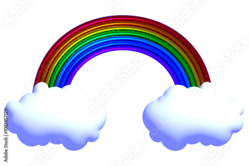 Rainbow on clouds. 3D with texture, noise. PNG