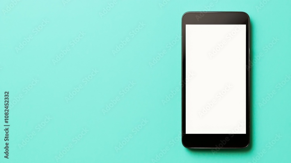 A modern smartphone with a blank screen, placed on a light turquoise background, showcasing simplicity and minimalism in design. A modern smartphone with a blank screen, placed on a light turquoise background, showcasing simplicity and minimalism in design.