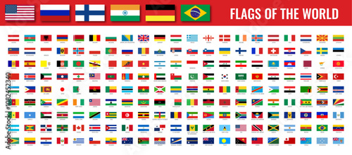 189 flags of the countries big icons set. Rectangle vector shape. Isolated on a white background.