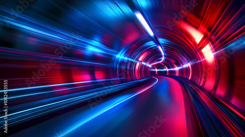 Neon tunnel with red and blue lights. Futurity. Illustration