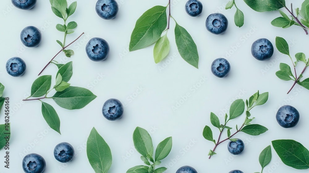 artful arrangement of blueberries with delicate green leaves, isolated against a white background, celebrating the beauty of nature's bounty and healthy eating artful arrangement of blueberries with delicate green leaves, isolated against a white background, celebrating the beauty of nature's bounty and healthy eating