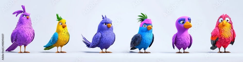 Isolated cartoon illustration of cute doves lying, walking, dancing, flying in funny poses, cartoon pet mascots with big eyes, feathers, wings, isolated on white background. Isolated cartoon illustration of cute doves lying, walking, dancing, flying in funny poses, cartoon pet mascots with big eyes, feathers, wings, isolated on white background.