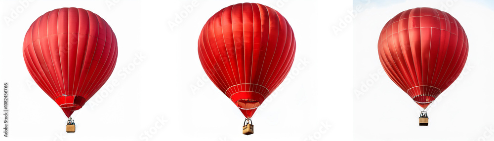 Fototapeta premium Three red hot air balloons against a white background.