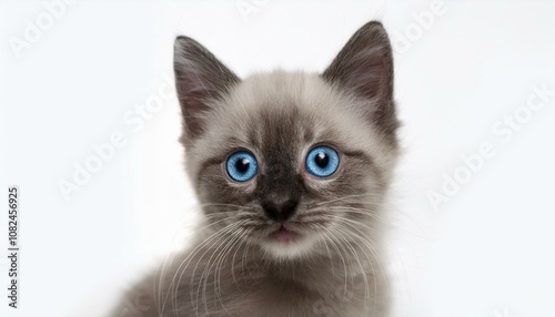 portrait of a blue eyed kitten on a white background