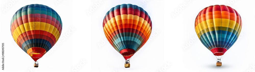 Naklejka premium Three colorful hot air balloons with white backgrounds.