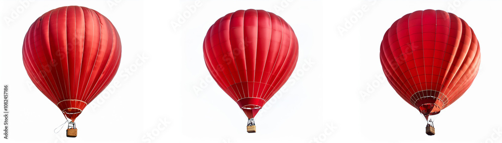 Fototapeta premium Three red hot air balloons are arranged in a row against a white background.