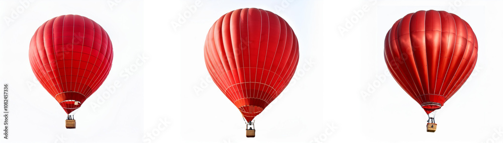 Fototapeta premium Three red hot air balloons against a white background.