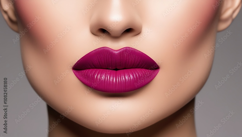 Close-up of Full Pink Lips with Smooth Skin Close-up of Full Pink Lips with Smooth Skin