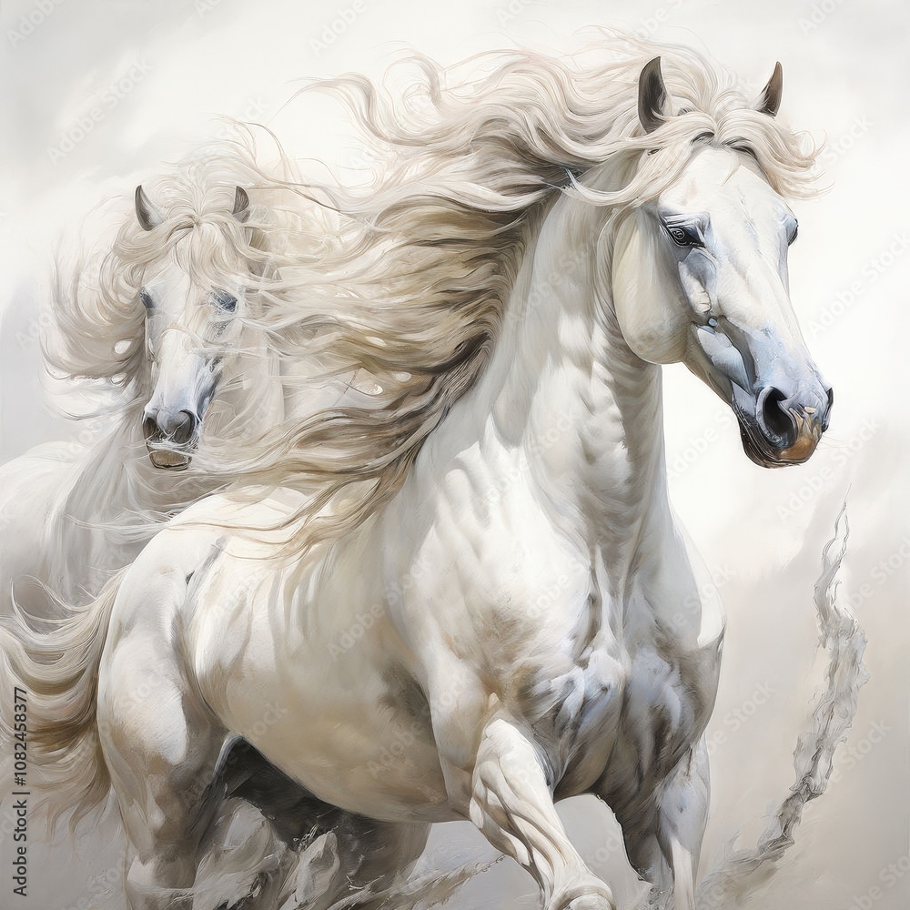 the AI Image Generator, white horses galloping, running along the beach the AI Image Generator, white horses galloping, running along the beach