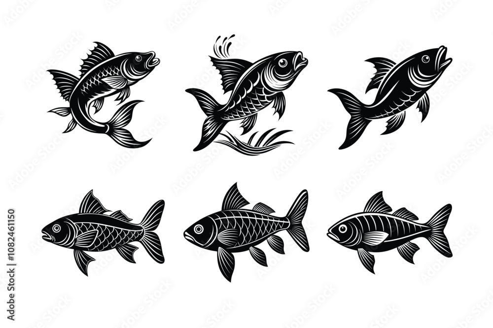 Red mullet fish design, labeled linocut vector illustration. Red mullet fish design, labeled linocut vector illustration.