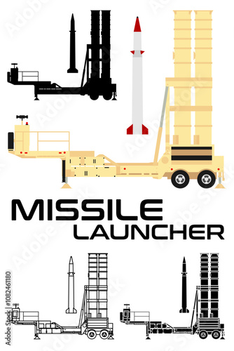 Missile launcher system, air defense, vector illustration