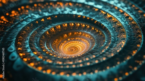Abstract Spiral Vortex: Teal and Gold Fractal Art