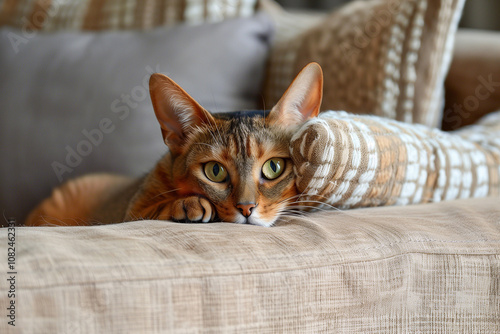 beautiful ginger cat lies