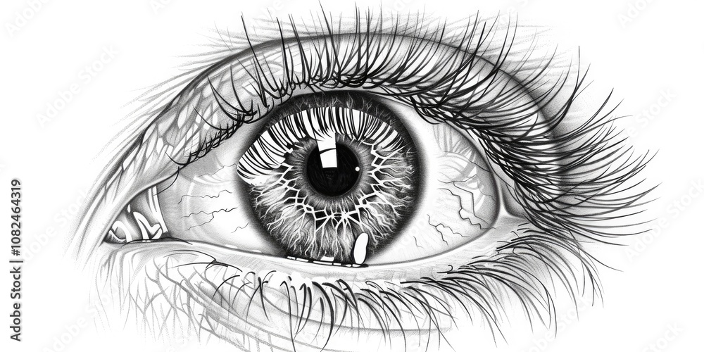 Obraz premium A sketch of a detailed human eye, isolated on a white background