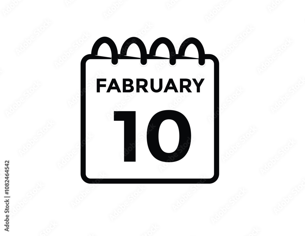 February 10 Calendar Day or Calender Date for Deadlines or Appointment. 10 February calendar icon. calendar date icon on white background.
February 10 Calendar Day or Calender Date for Deadlines or Appointment. 10 February calendar icon. calendar date icon on white background.