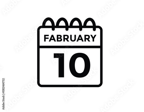 February 10 Calendar Day or Calender Date for Deadlines or Appointment. 10 February calendar icon. calendar date icon on white background.
