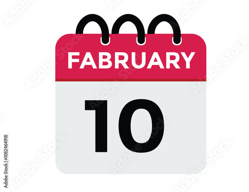 February 10 Calendar Day or Calender Date for Deadlines or Appointment. 10 February calendar icon. calendar date icon on white background.
