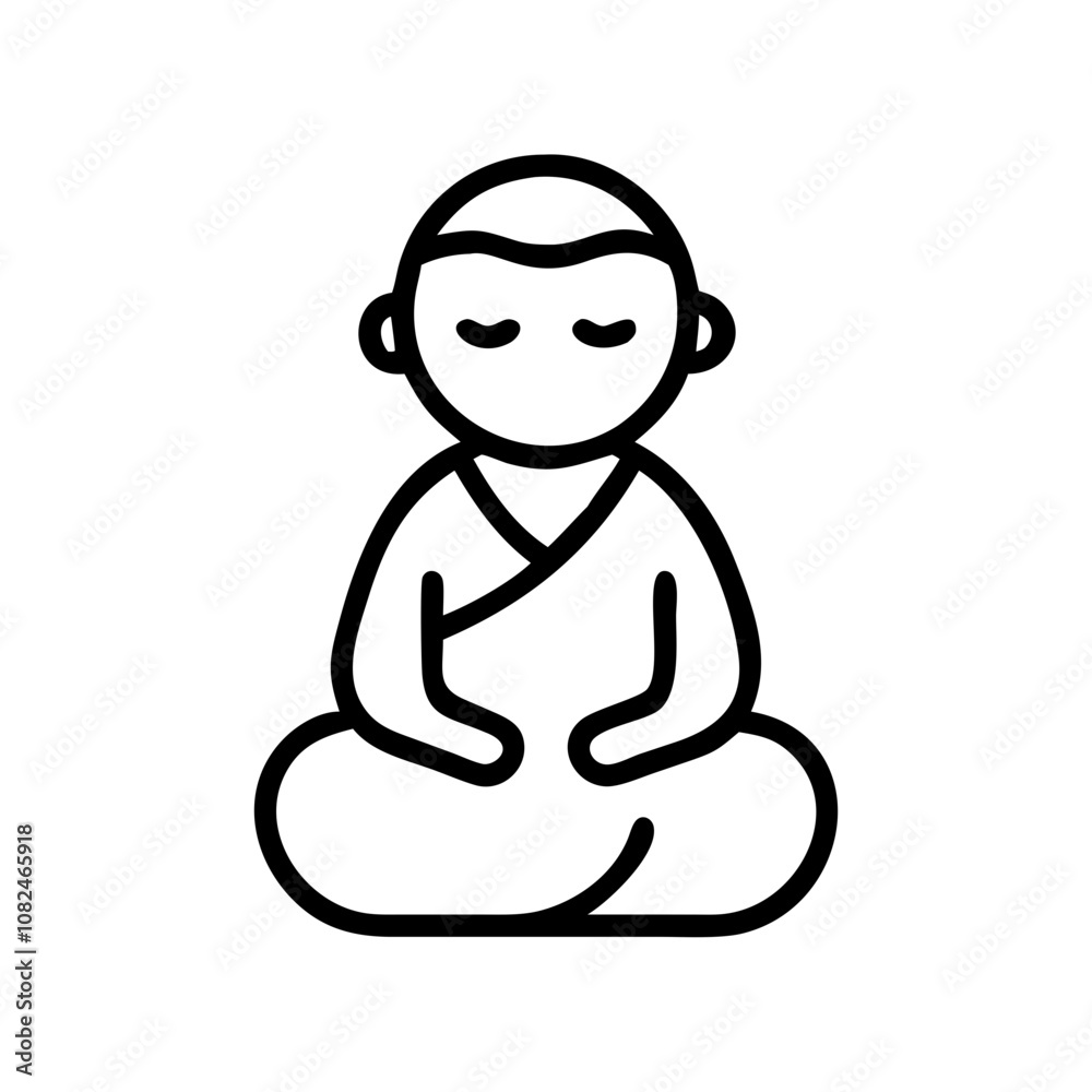 A simple line drawing of a monk meditating in a serene pose, embodying tranquility and peace, ideal for promoting mindfulness and meditation practices in any setting A simple line drawing of a monk meditating in a serene pose, embodying tranquility and peace, ideal for promoting mindfulness and meditation practices in any setting
