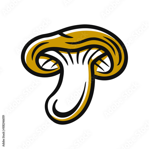 Stylized illustration of a golden mushroom on a white background highlighting the unique features of its cap and stem in an artistic design