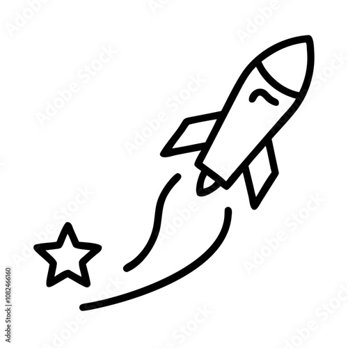 A simple rocket soaring towards a star in a minimalist design showcasing the excitement of space exploration and adventure