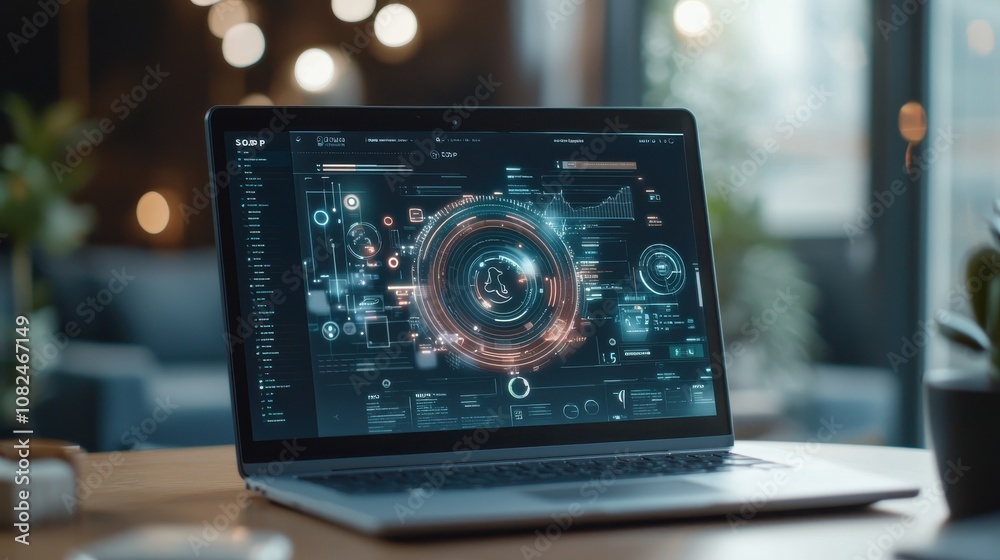 Laptop screen with virtual SOP icons showing steps for quality and instruction, highlighting the importance of structured workflow in business Laptop screen with virtual SOP icons showing steps for quality and instruction, highlighting the importance of structured workflow in business