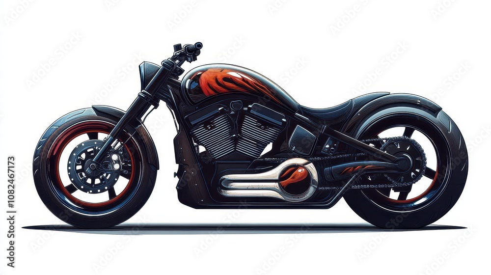 A sleek, custom motorcycle with a modern design, featuring a black and red color scheme and distinctive low-profile styling, perfect for a bold ride. A sleek, custom motorcycle with a modern design, featuring a black and red color scheme and distinctive low-profile styling, perfect for a bold ride.