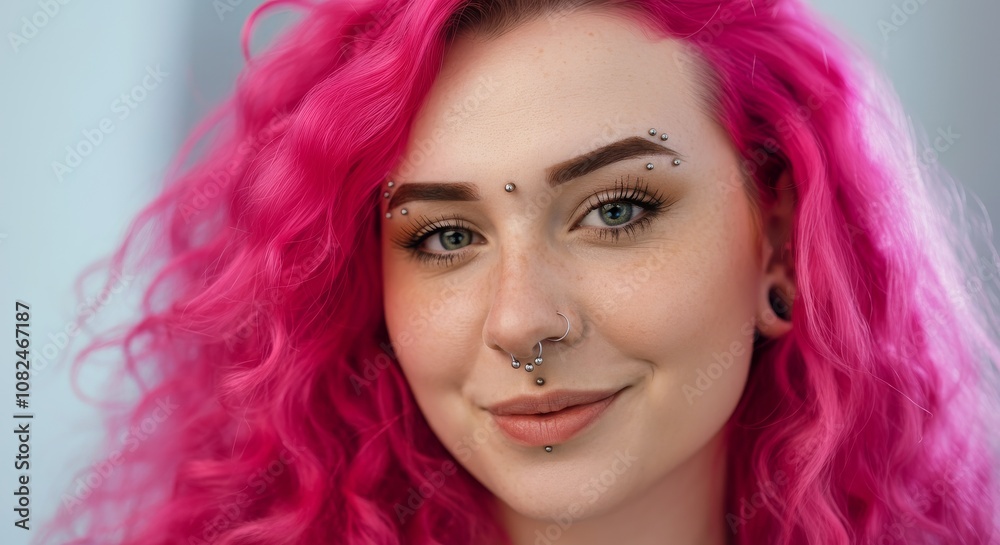 Vibrant portrait of a young woman with pink hair and piercings capturing modern alternative style Vibrant portrait of a young woman with pink hair and piercings capturing modern alternative style