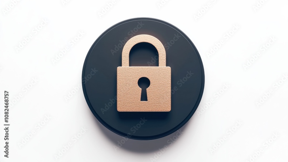 Quantum computing of cryptography concept. A simple, minimalist lock symbol on a dark circular background, representing security and protection. Quantum computing of cryptography concept. A simple, minimalist lock symbol on a dark circular background, representing security and protection.