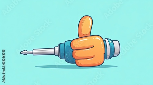 A Cartoon Hand Holding a Drill with Thumbs Up photo