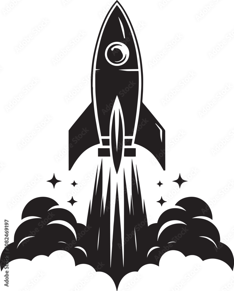 Rocket launching silhouette vector illustration isolated on a white background Rocket launching silhouette vector illustration isolated on a white background