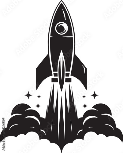 Rocket launching silhouette vector illustration isolated on a white background