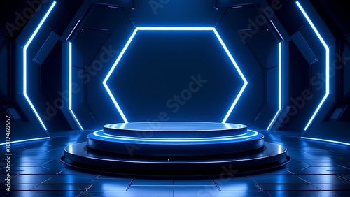 Podium with Beveled Edges in Futuristic Gradient Lighting