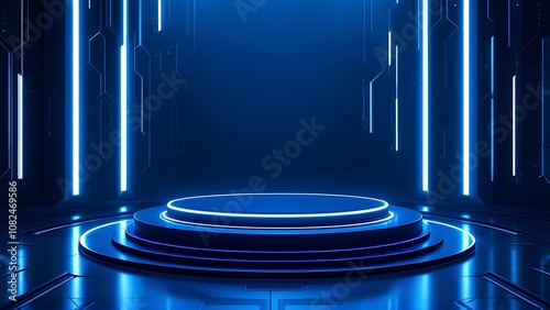 Podium with Beveled Edges in Futuristic Gradient Lighting