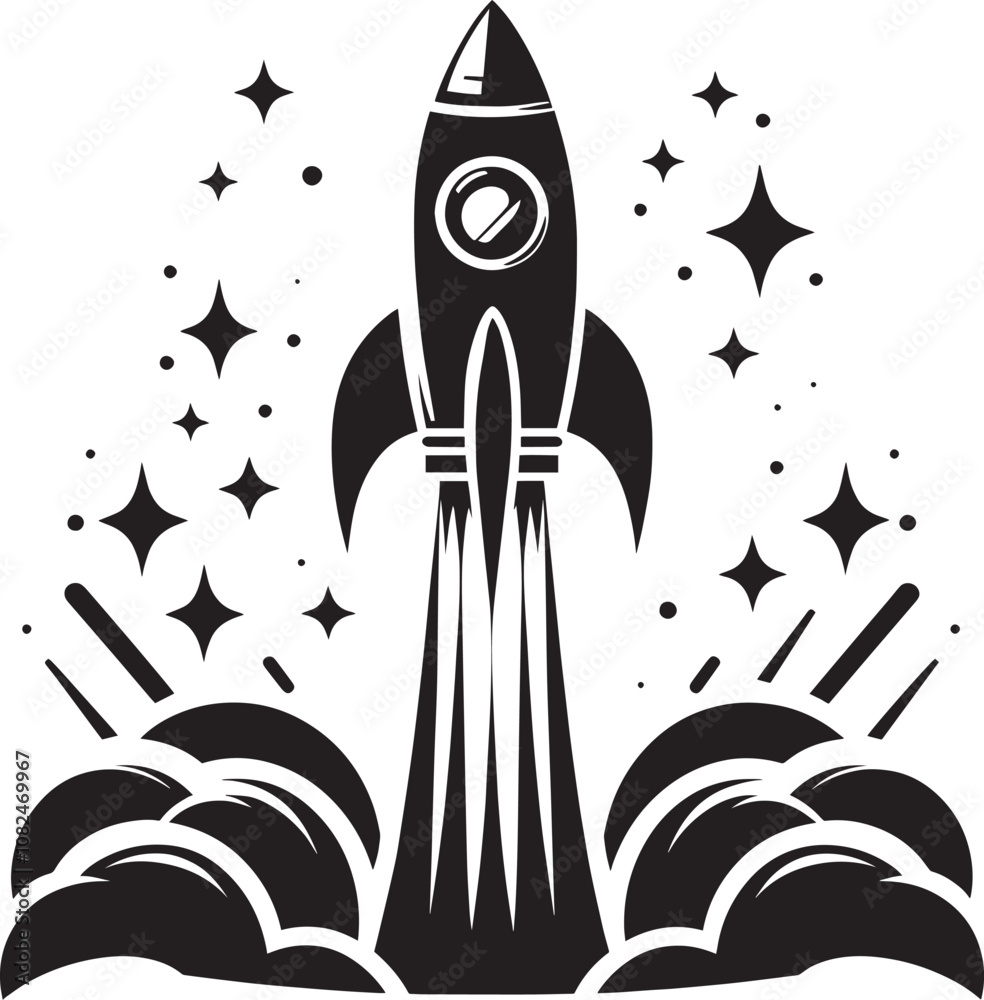 Rocket launching silhouette vector illustration isolated on a white background Rocket launching silhouette vector illustration isolated on a white background