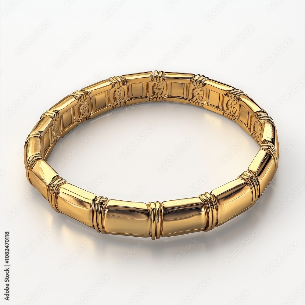 Elegant gold bamboo-patterned bangle on white background