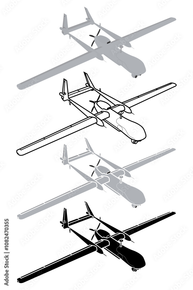 Military drone UAV 3D vector illustration Military drone UAV 3D vector illustration